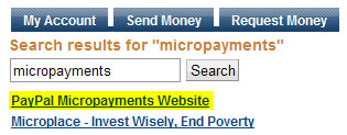 PayPal Micropayment search results